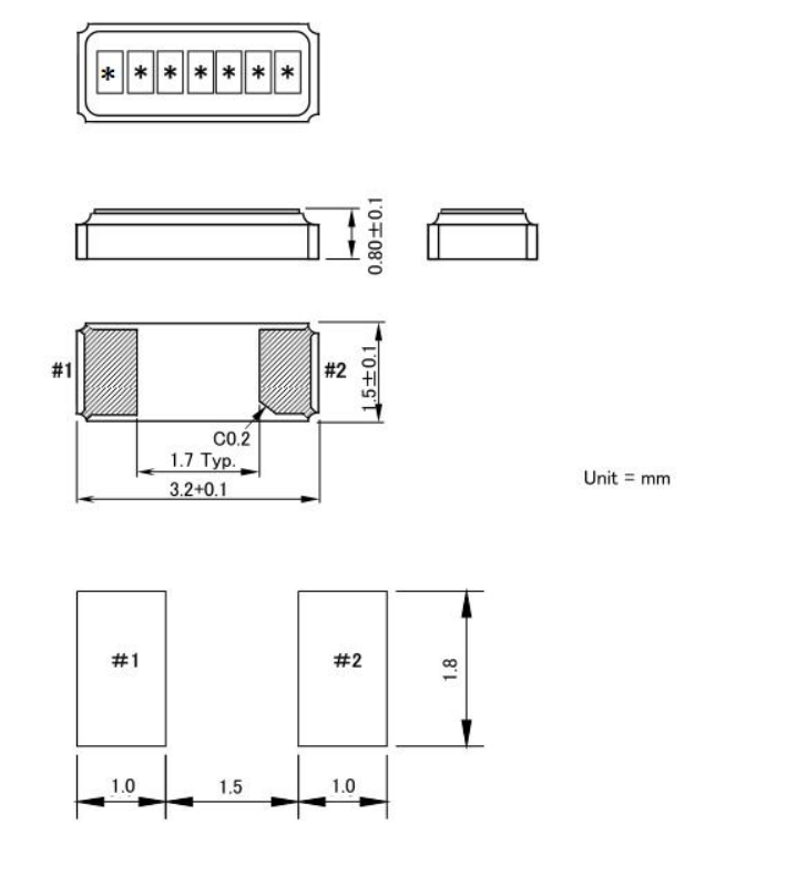 Quartz Crystal Resonator 3215SMD dimensions
